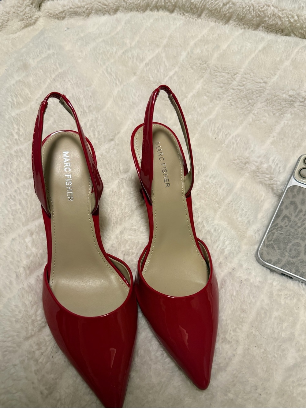 Marc Fisher Red Patent Pointed-Toe Pumps with Stiletto Heel